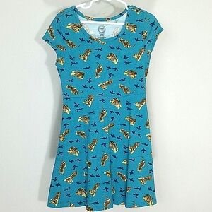 Dress cap sleeves stretch tiger print blue tshirt